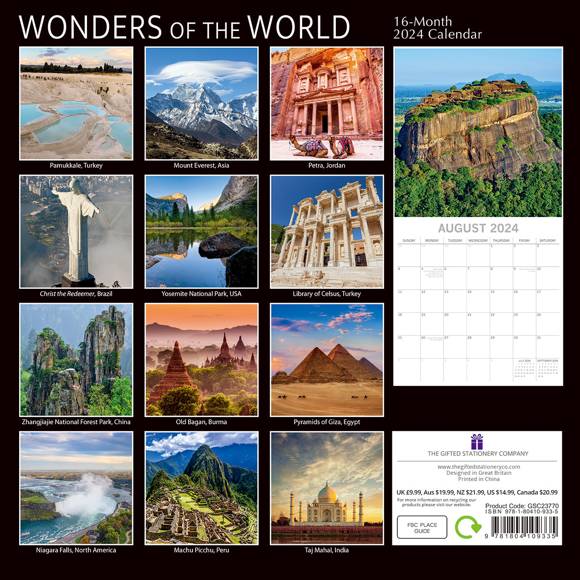 Wonders of the World - 2024 Square Wall Calendar 16 Months Planner New Year Gift