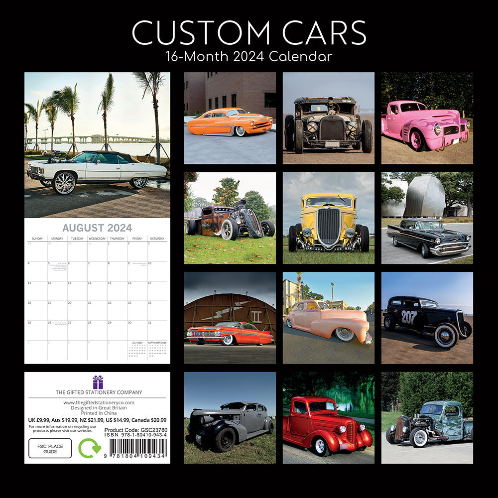 Custom Cars - 2024 Square Wall Calendar 16 Month Planner Christmas New Year Gift