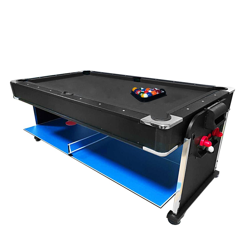 7Ft 4-In-1 Convertible Air Hockey / Pool Billiards /Dining table /Table Tennis Table Blue/Black Felt For Billiard Gaming Room Free Accessory - Black