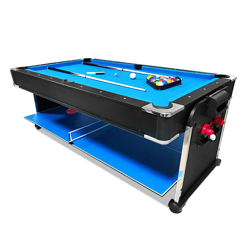 7Ft 4-In-1 Convertible Air Hockey / Pool Billiards /Dining table /Table Tennis Table Blue/Black Felt For Billiard Gaming Room Free Accessory - Blue
