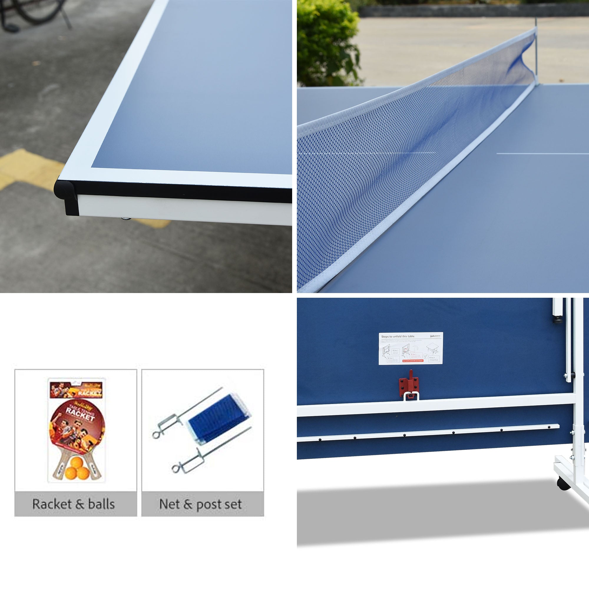 DH 13mm Foldable Portable Ping Pong Table Tennis Table + Accessory Package  - Blue