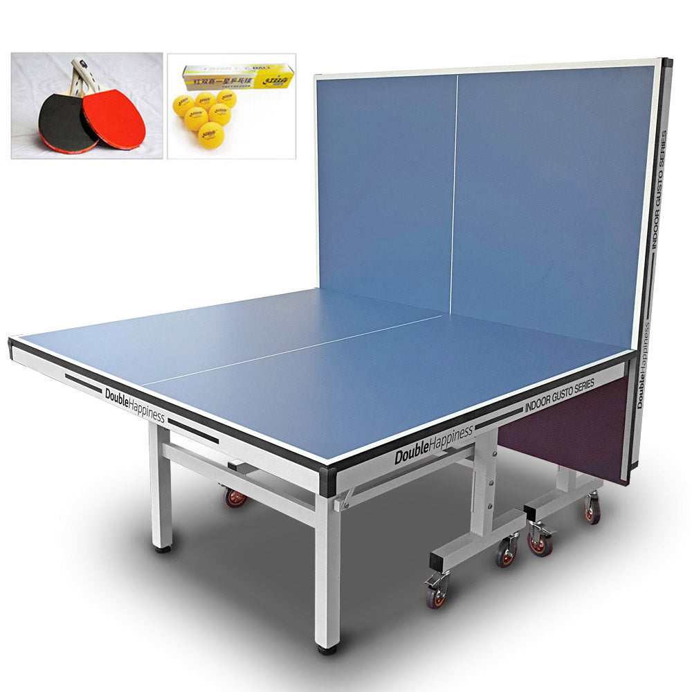 25mm PRO Size Double Happiness Ping Pong Table Tennis Table + Accessory Package