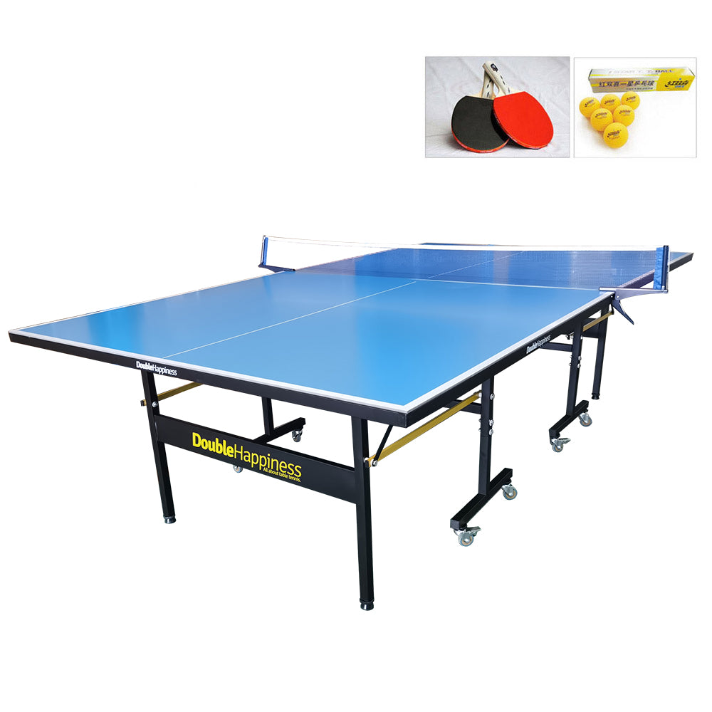 Double Happiness Outdoor Pro 600 Table Tennis Ping Pong Table - Upgraded Accessories Package