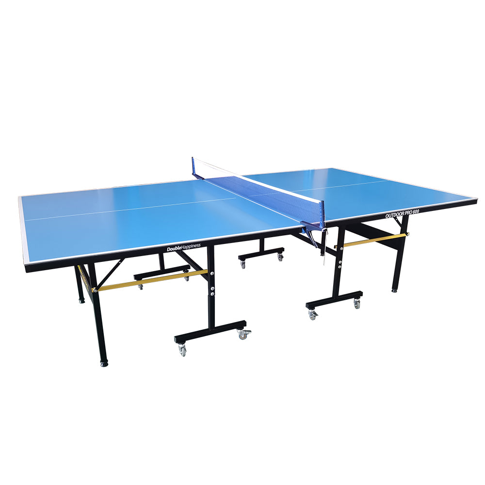 Double Happiness Outdoor Pro 600 Table Tennis Ping Pong Table - Upgraded Accessories Package