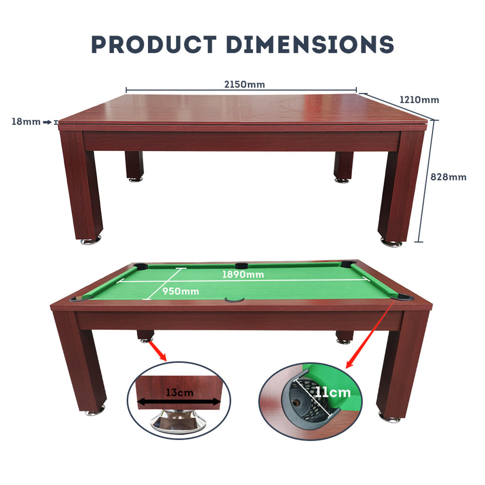 7FT Elegance Pool /Dining / Billiard Table Walnut Frame Green Felt with Top