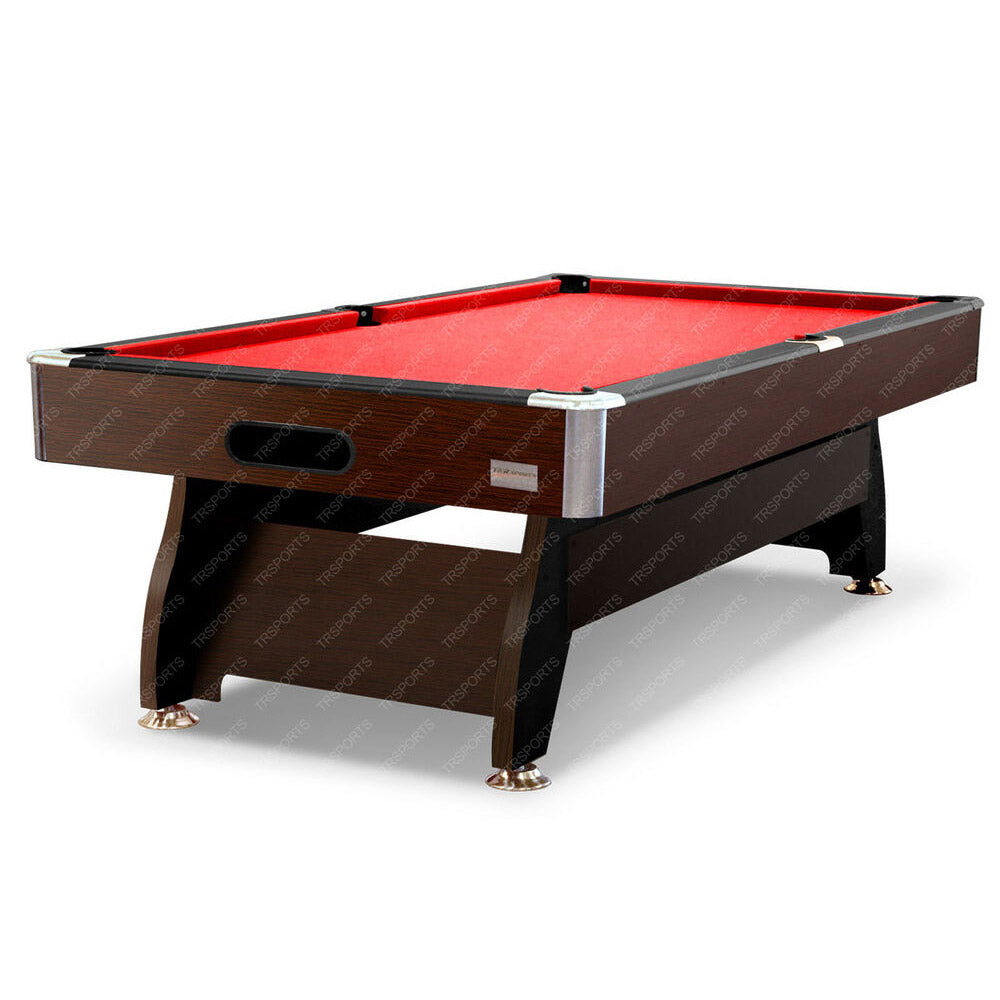 7FT MDF Pool Snooker Billiard Table with Accessories Pack, Walnut Frame - RED