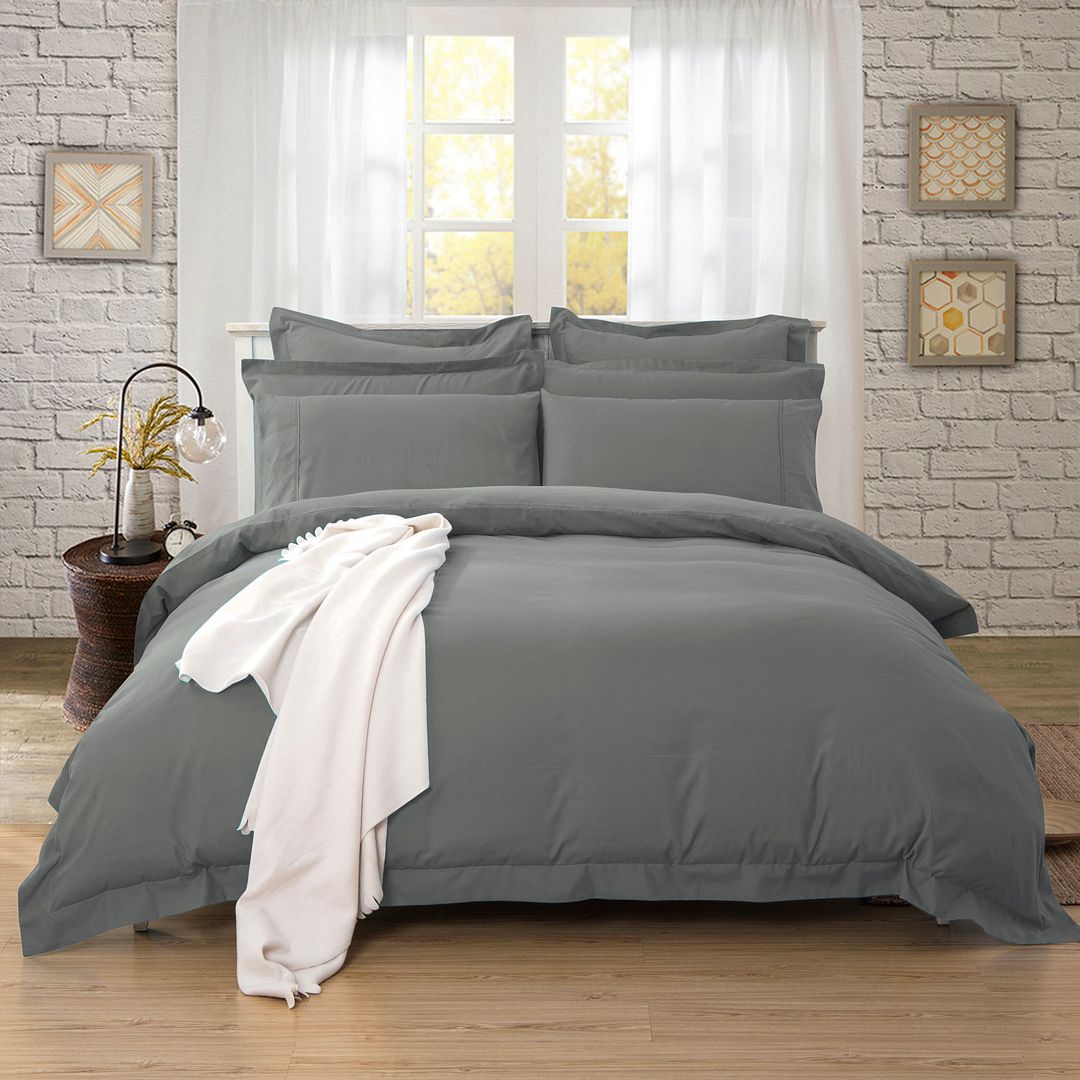 1000TC Tailored Double Size Quilt/Doona/Duvet Cover Set - Charcoal