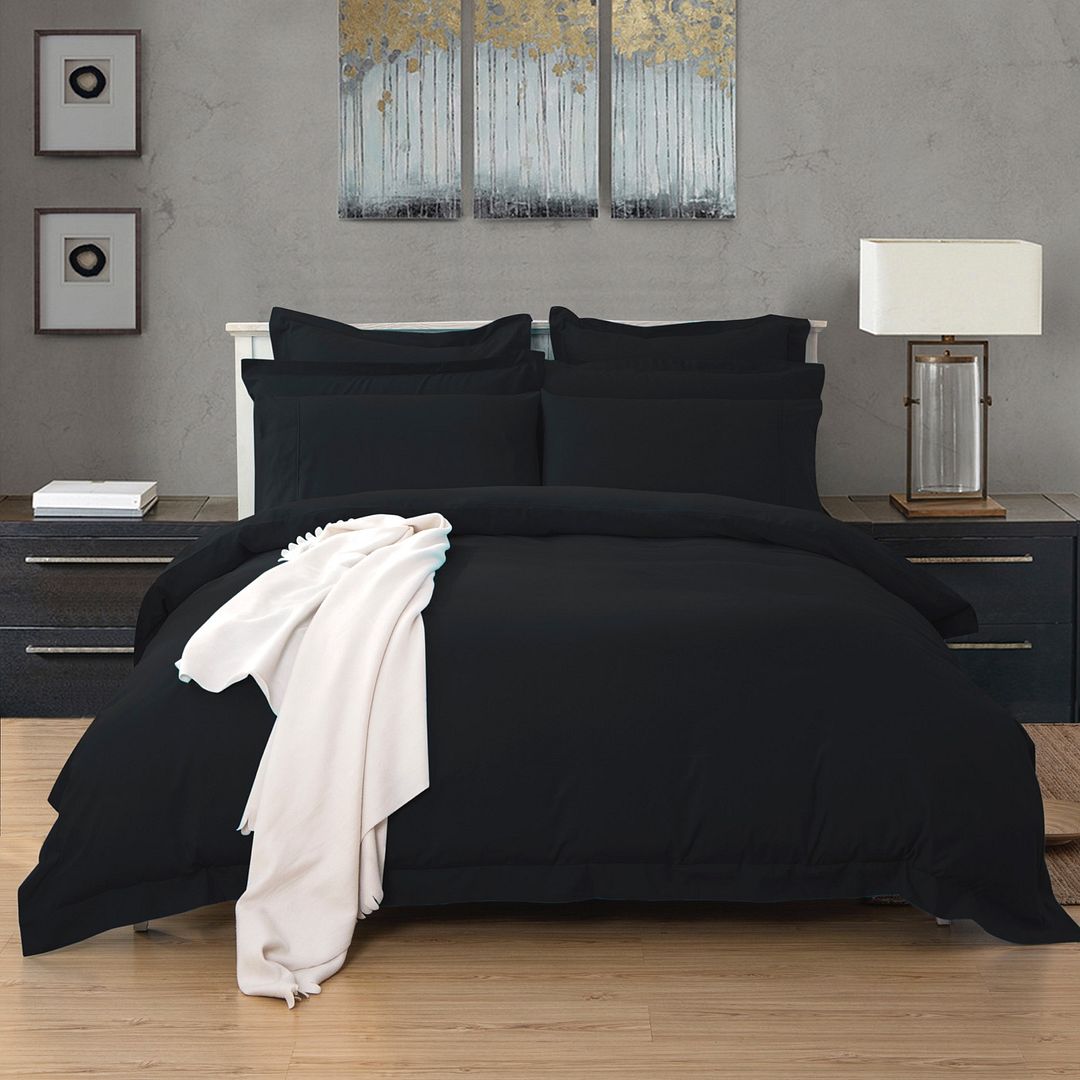 1000TC Tailored Double Size Black Duvet Doona Quilt Cover Set