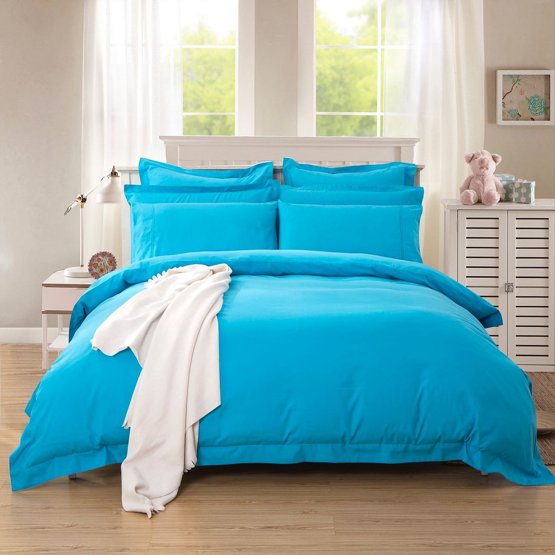 1000TC Tailored King Size Light Blue Duvet Doona Quilt Cover Set