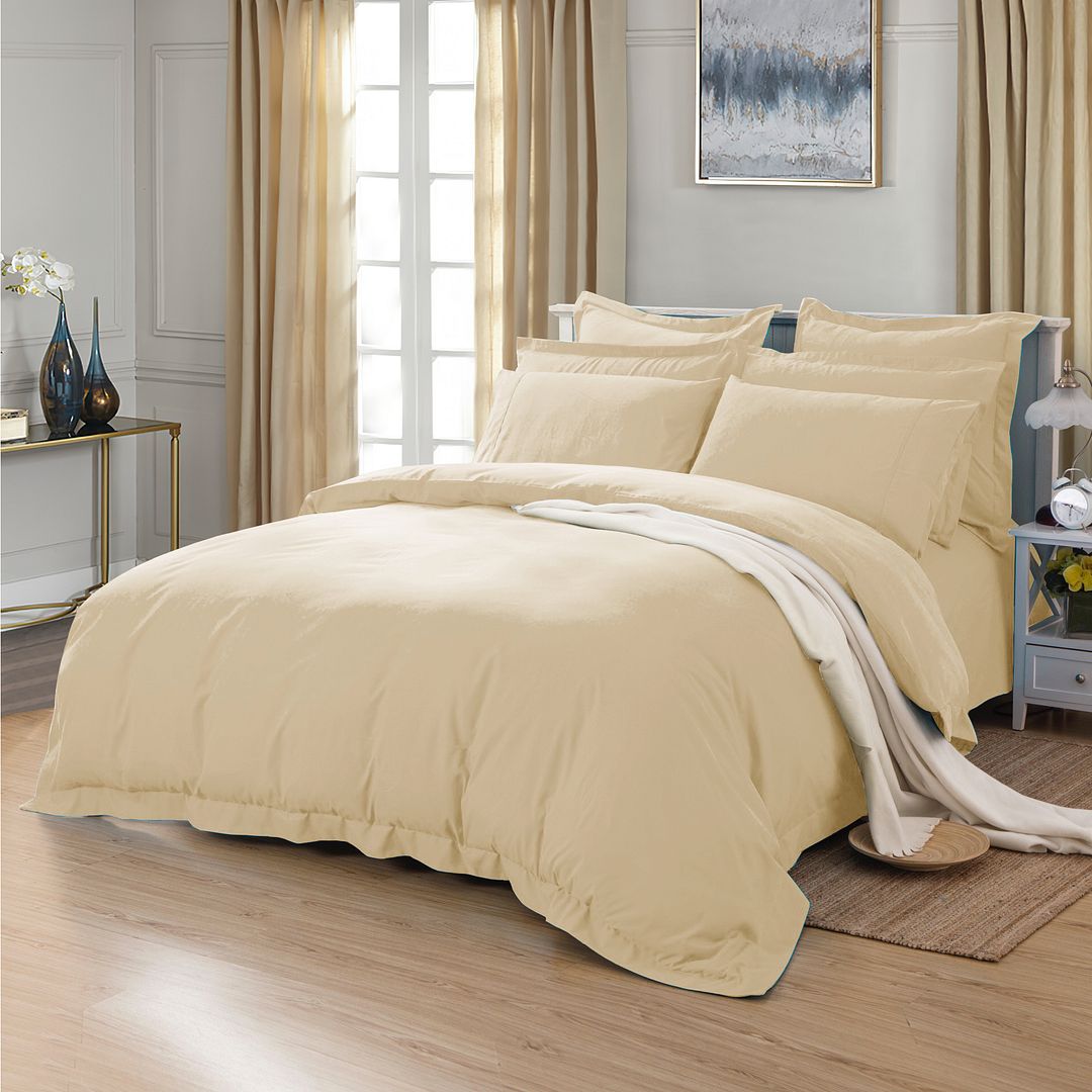 1000TC Tailored King Single Size Yellow Cream Duvet Doona Quilt Cover Set