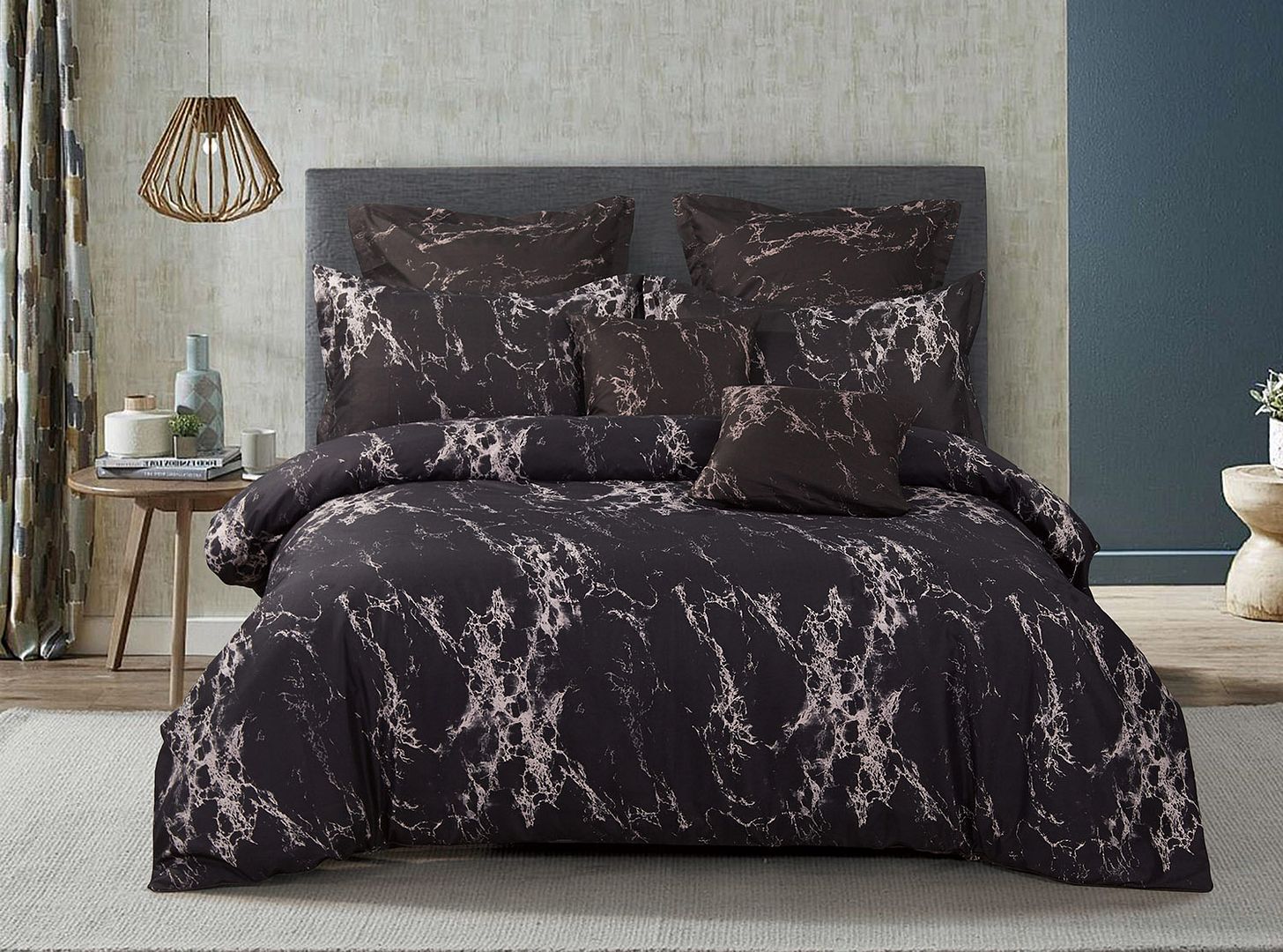 Black Marble Double Size Duvet Doona Quilt Cover Set