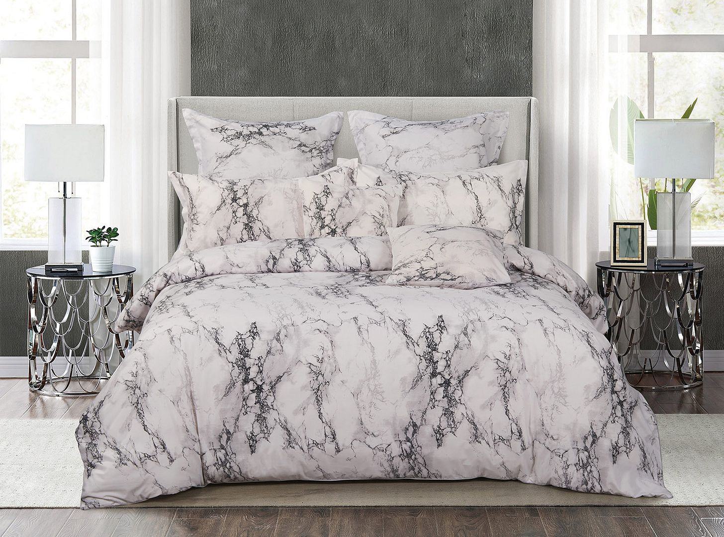 White Marble Double Size Duvet Doona Quilt Cover Set