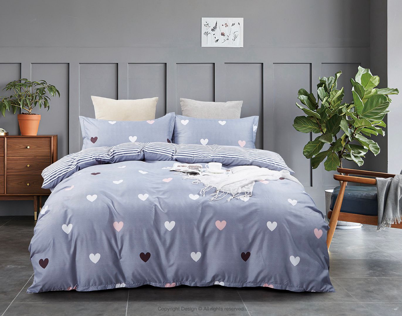 Love Heart King Size Quilt/Doona/Duvet Cover Set