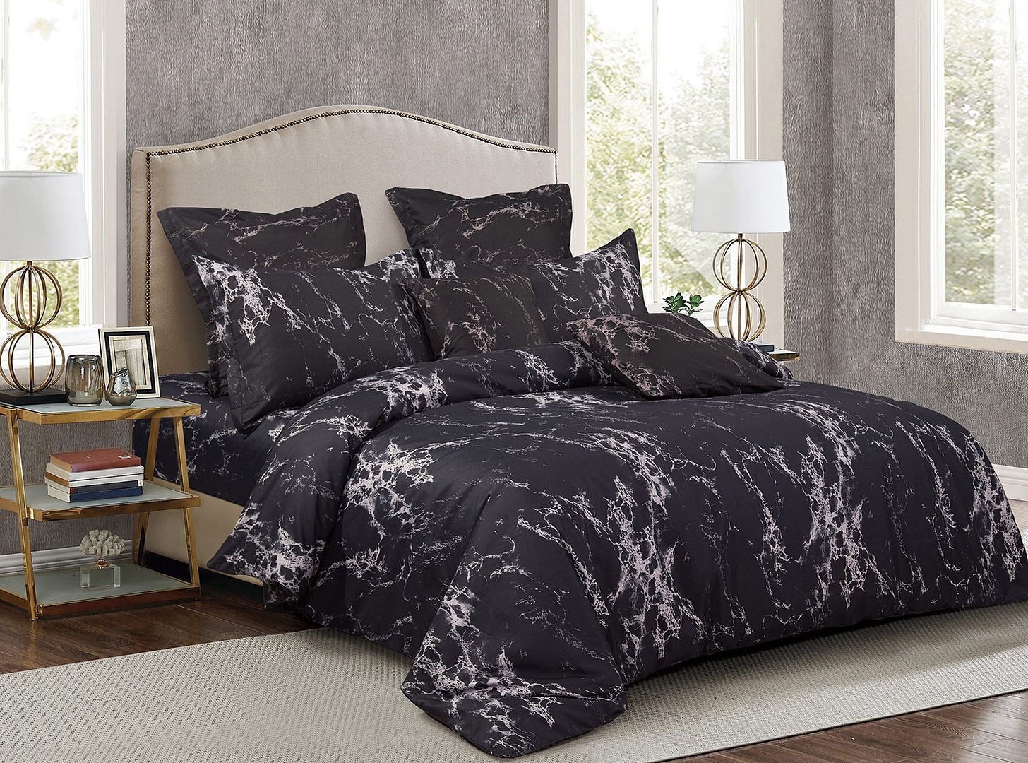 Black Marble Queen Size Duvet Doona Quilt Cover Set