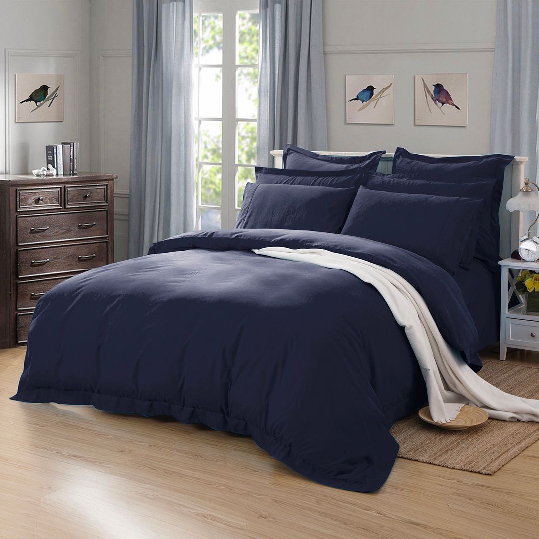 1000TC Tailored Super King Size Quilt/Doona/Duvet Cover Set - Midnight Blue