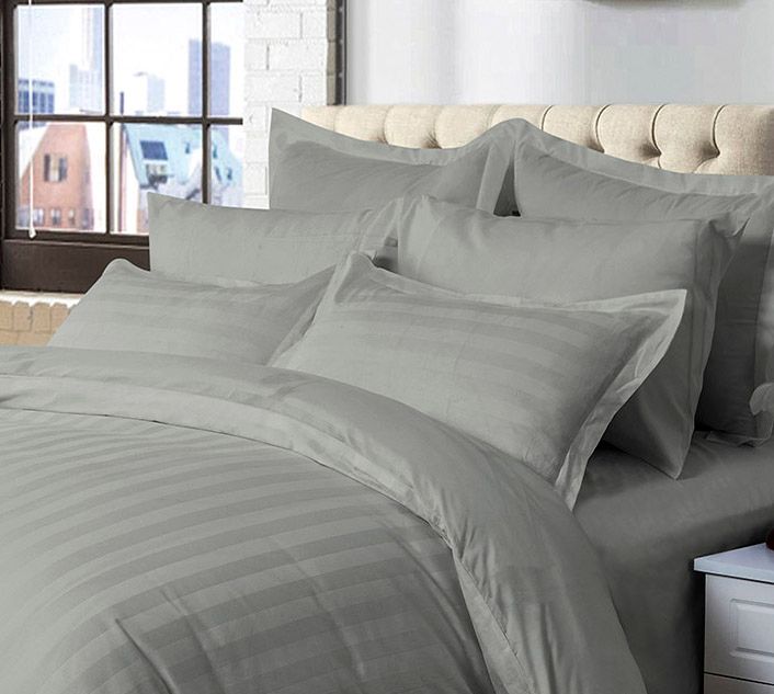 1000TC Ultra Soft Striped King Size Grey Duvet Doona Quilt Cover Set