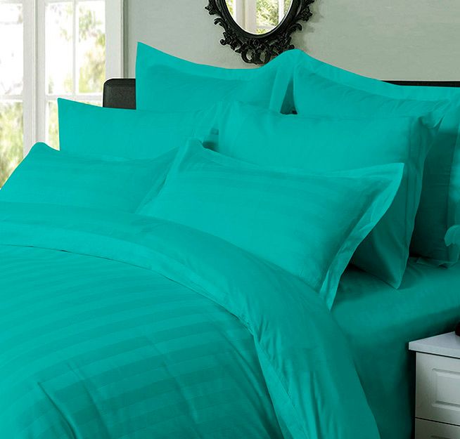 1000TC Ultra Soft Striped King Size Teal Duvet Doona Quilt Cover Set