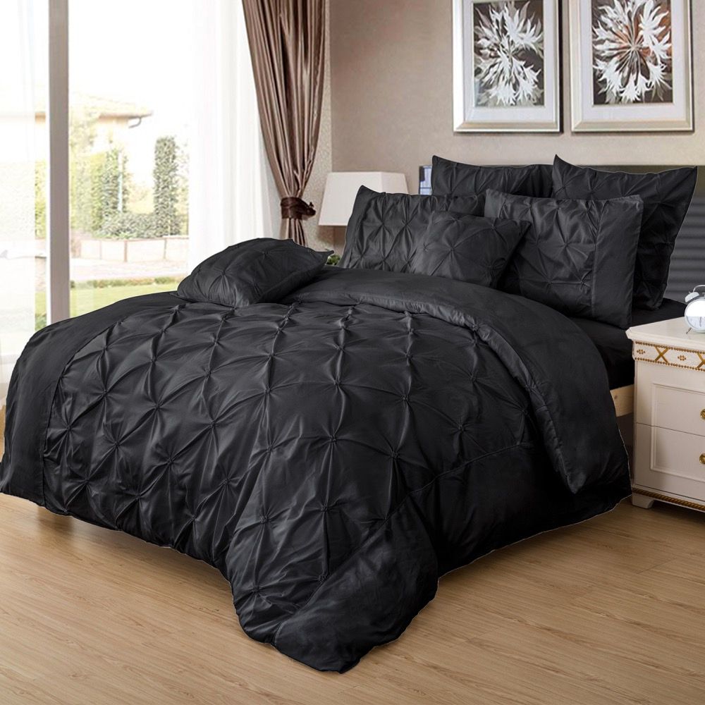 Diamond Pintuck Double Size Black Duvet Doona Quilt Cover Set