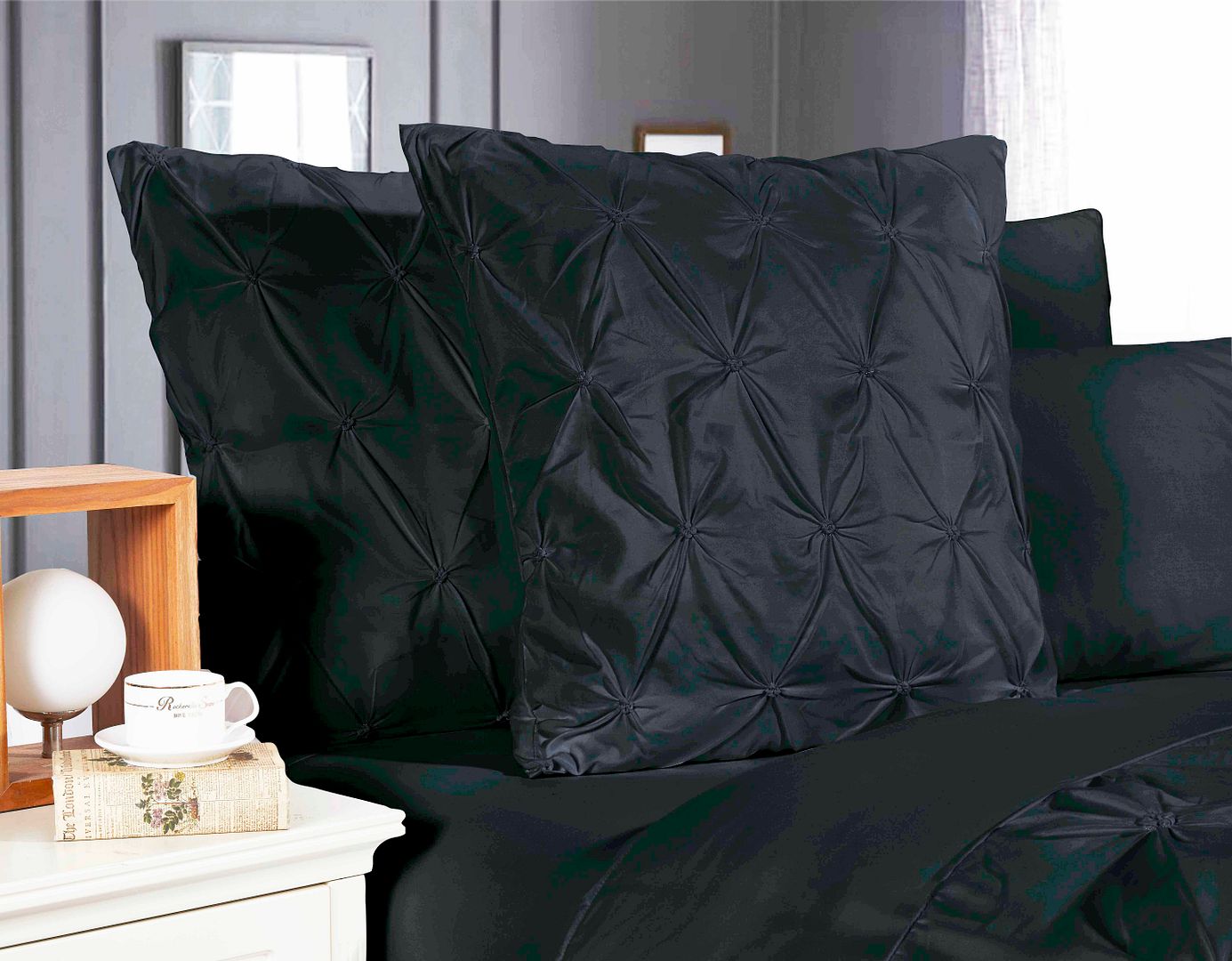 Diamond Pintuck Premium Ultra Soft European Pillowcases 2-Pack - Black
