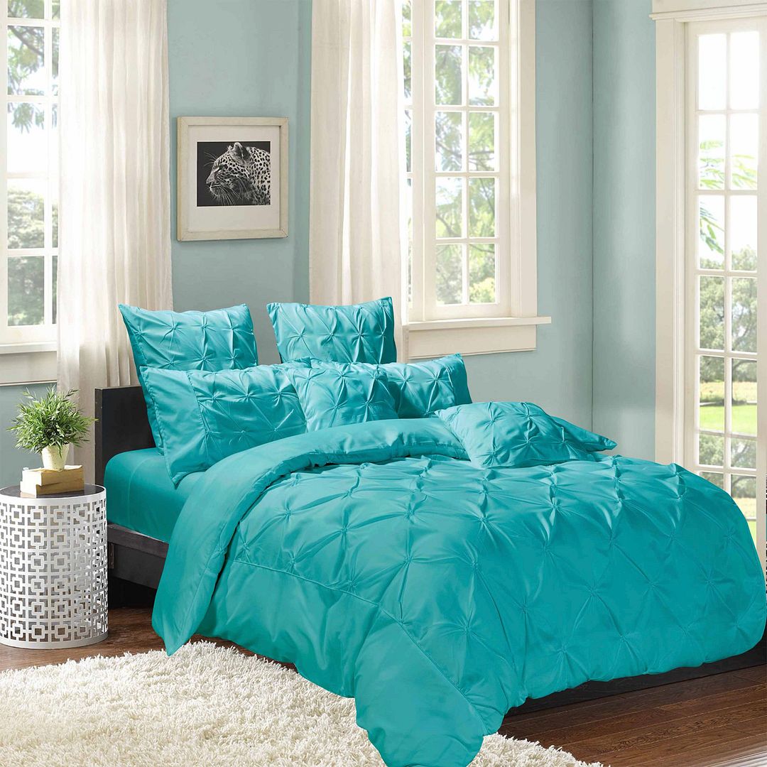 Diamond Pintuck Queen Size Quilt/Doona/Duvet Cover Set - Teal