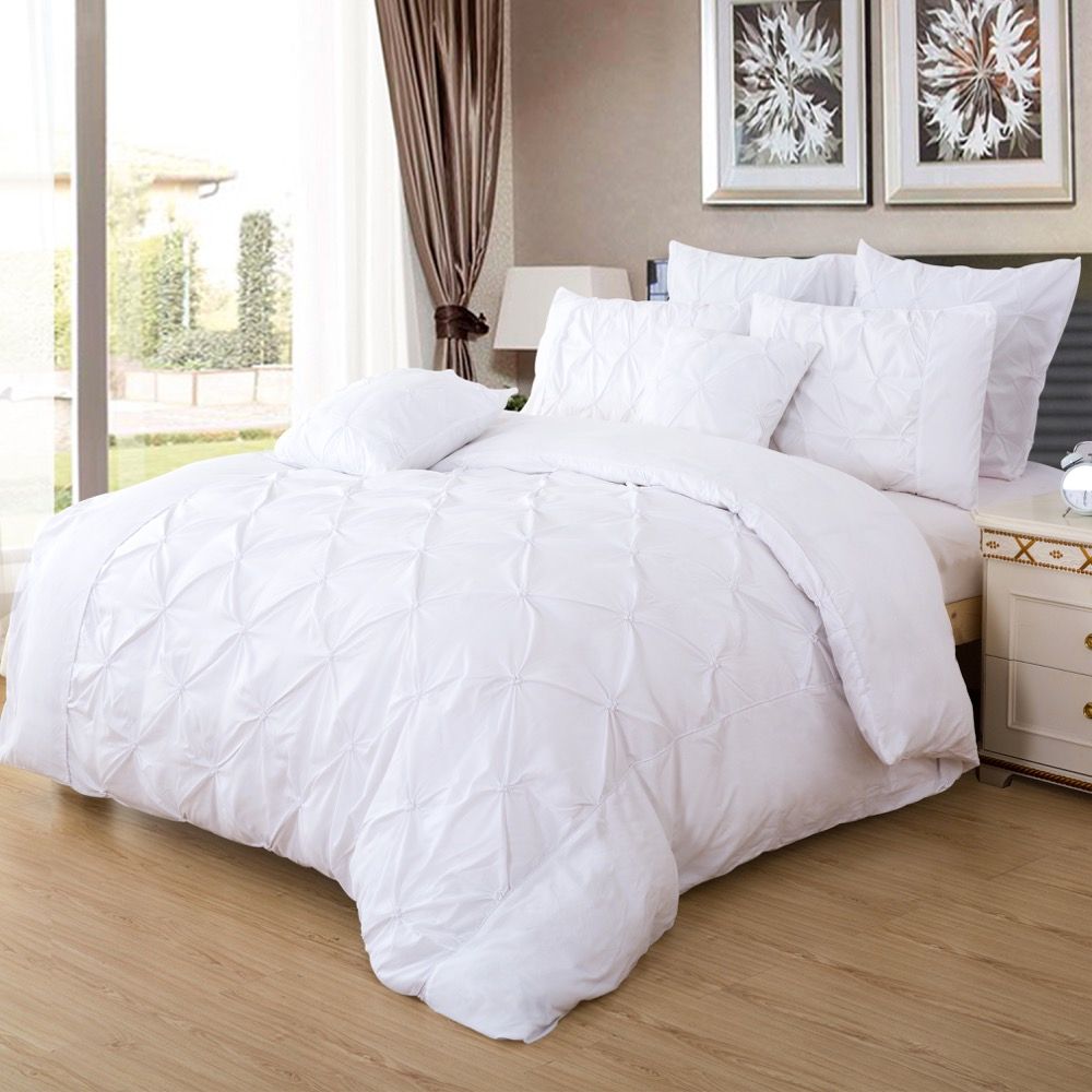 Diamond Pintuck Super King Size White Duvet Doona Quilt Cover Set