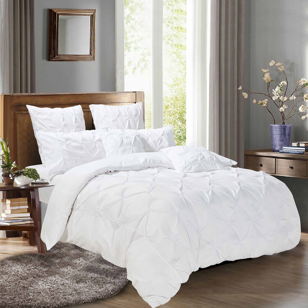 Diamond Pintuck Super King Size White Duvet Doona Quilt Cover Set