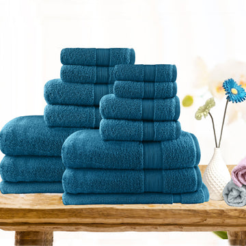 7pc light weight soft cotton bath towel set teal