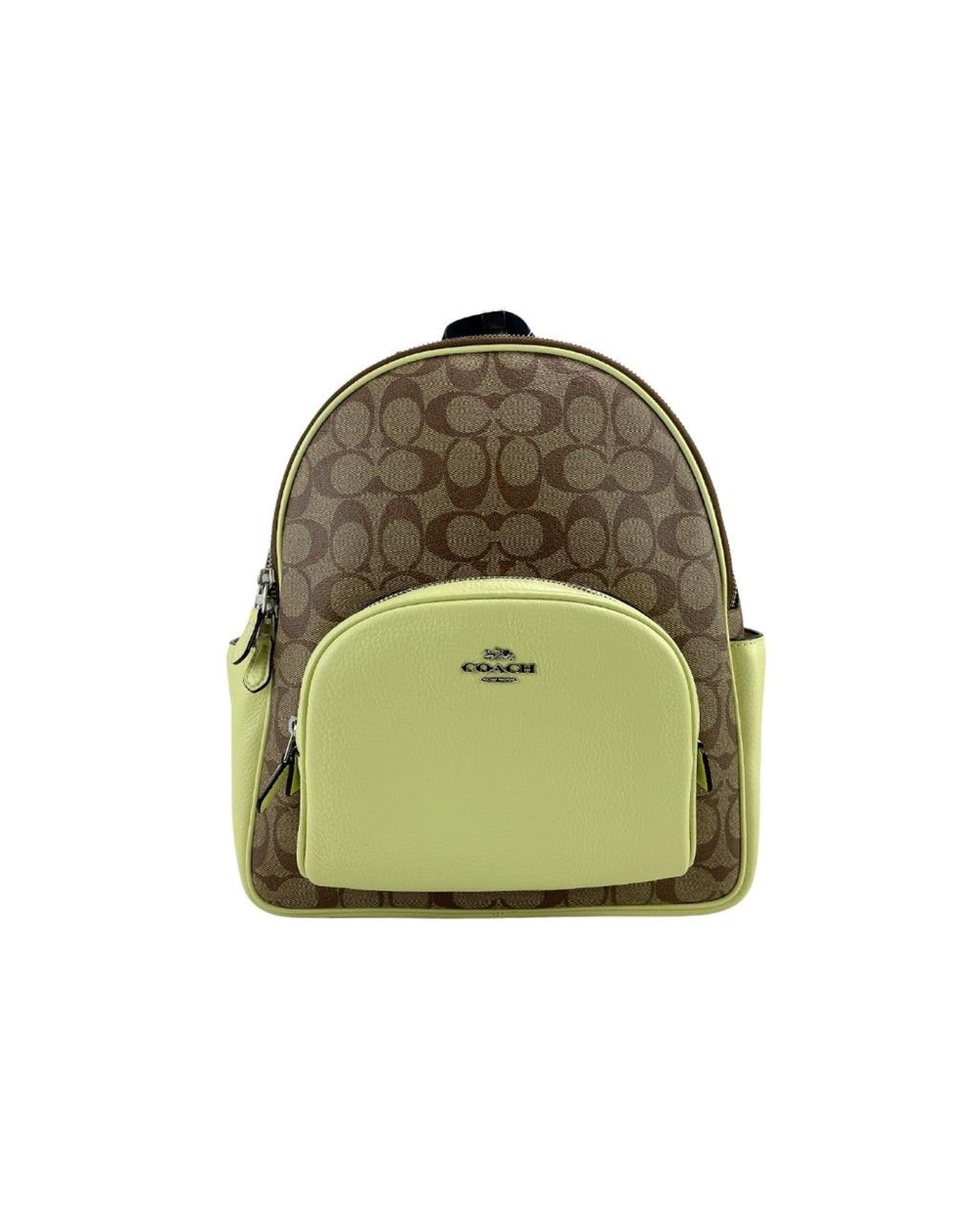 Coach Court Backpack with Signature Coated Canvas and Pebble Leather Trim One Size Women