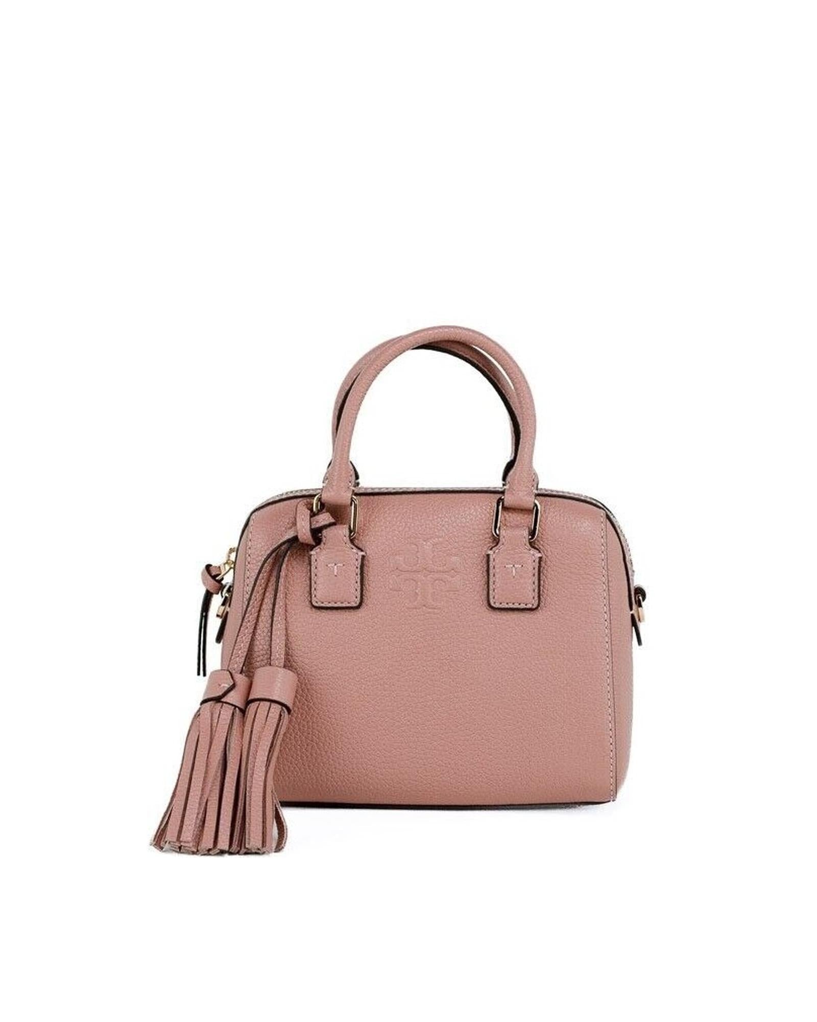 Tory Burch Mini Web Satchel Handbag in Pink Pebbled Leather One Size Women