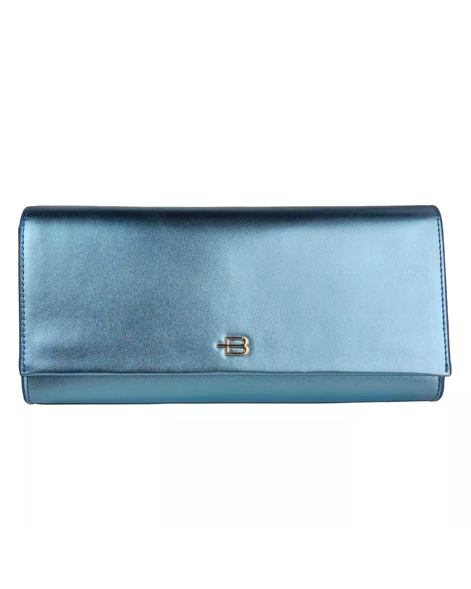 Baldinini Metallic Blue Calfskin Clutch Bag One Size Women