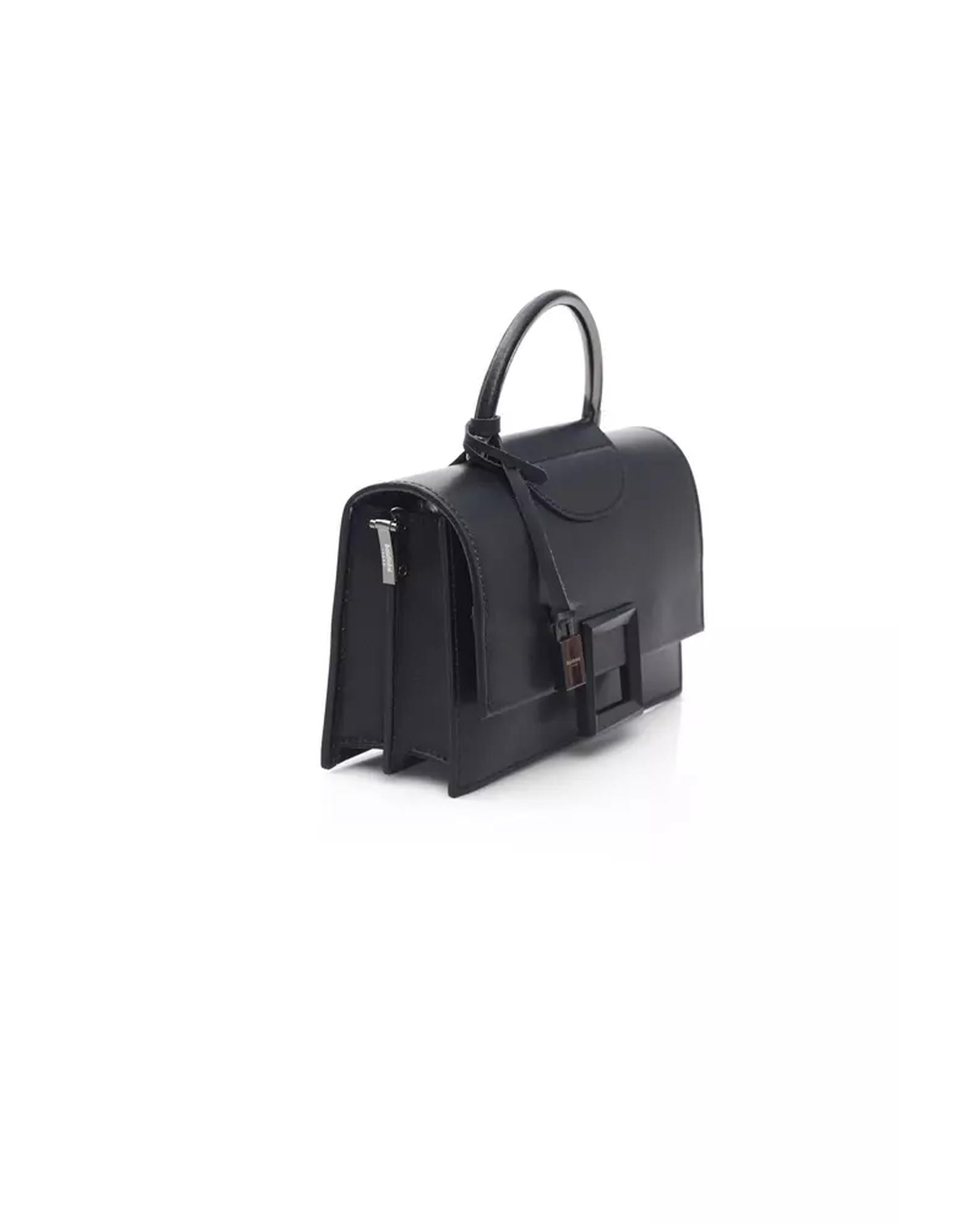 Black Leather Shoulder Bag with Flap Closure One Size Women