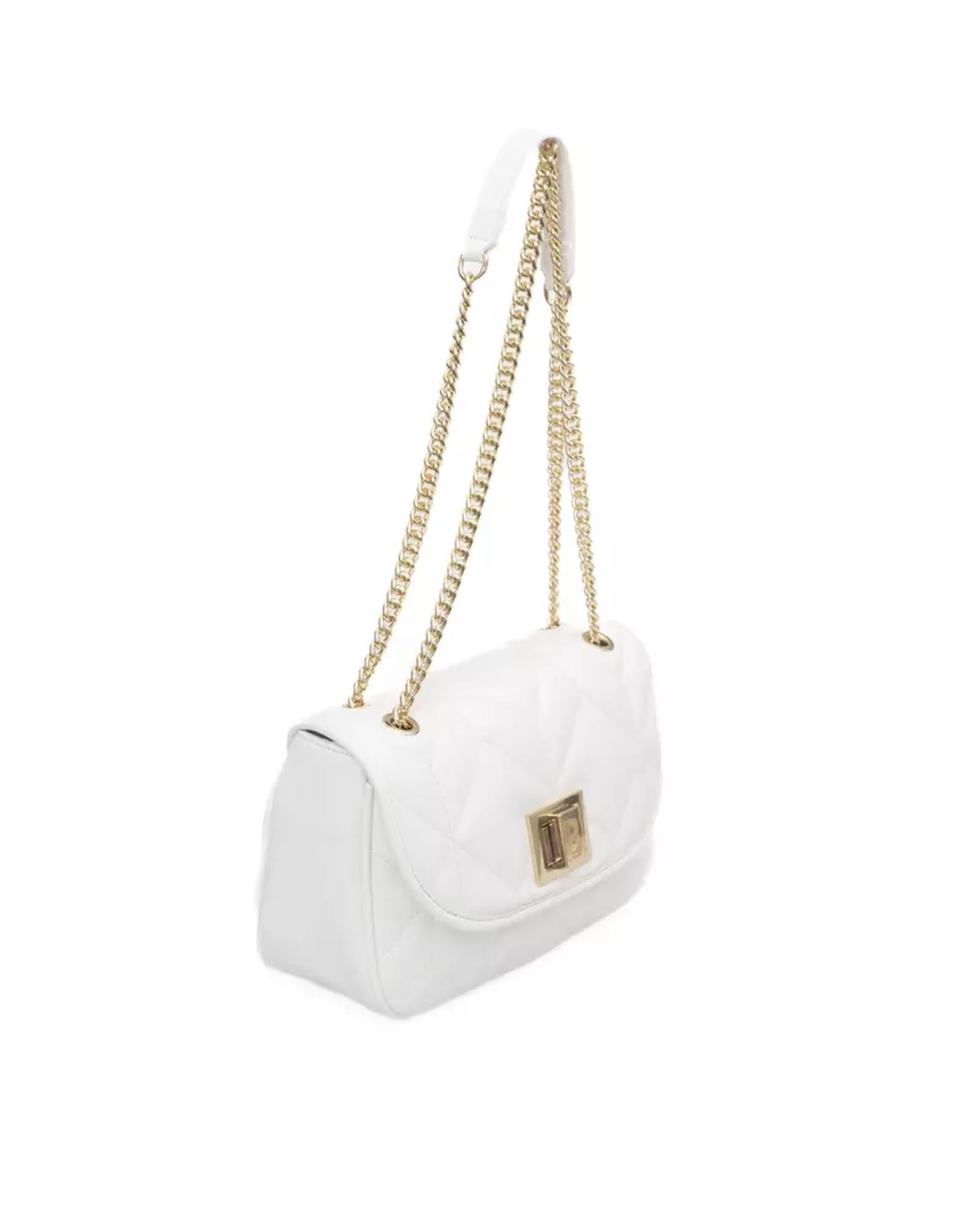 Flap Closure Leather Shoulder Bag with Internal Compartments and Golden Details One Size Women