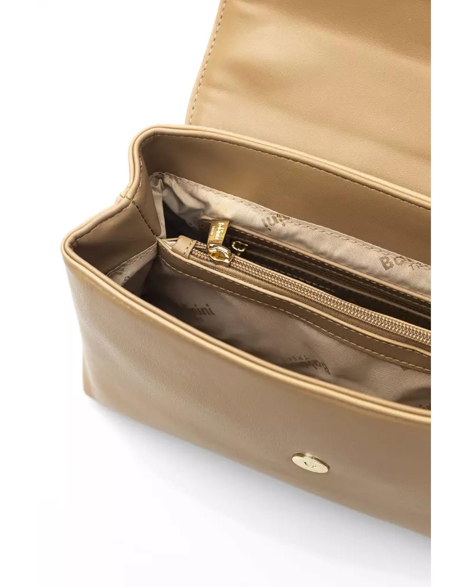 Flap Closure Shoulder Bag with Internal Compartments and Golden Details One Size Women