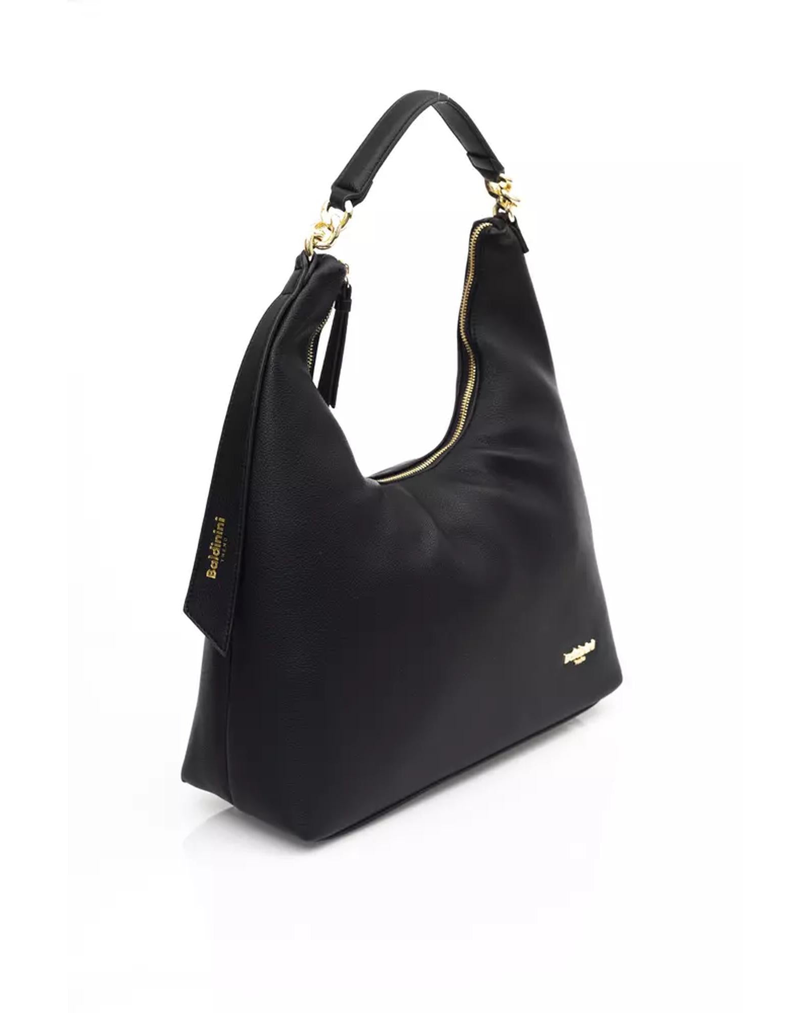 Golden Logo Shoulder Bag with Zip Closure and Internal Compartments One Size Women