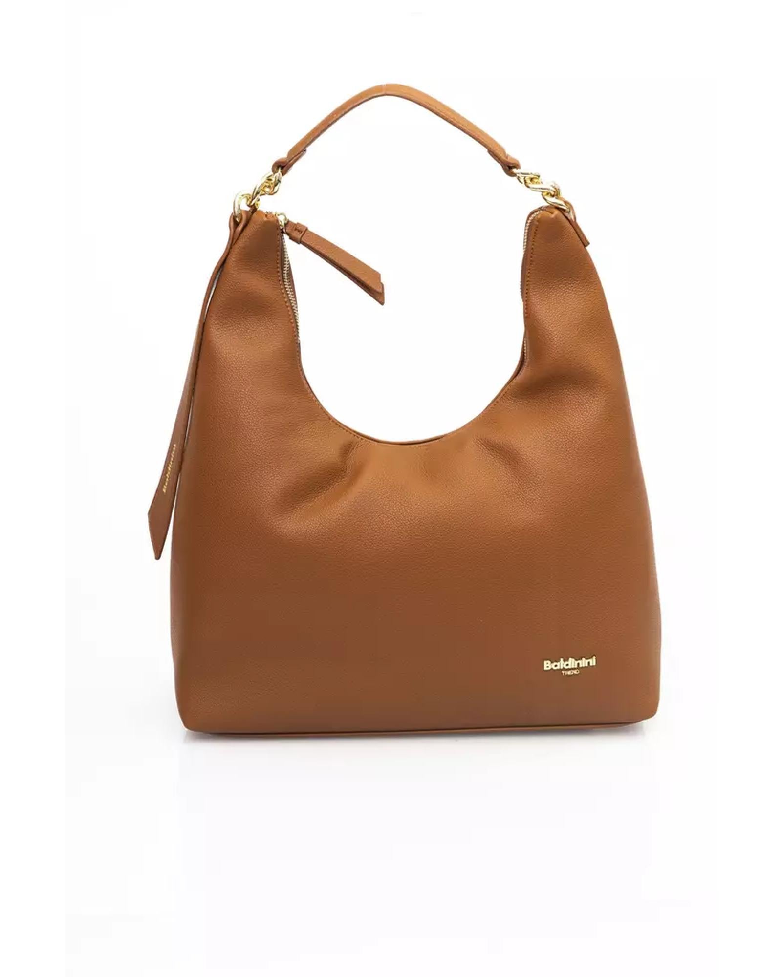Golden Logo Zip Closure Shoulder Bag One Size Women