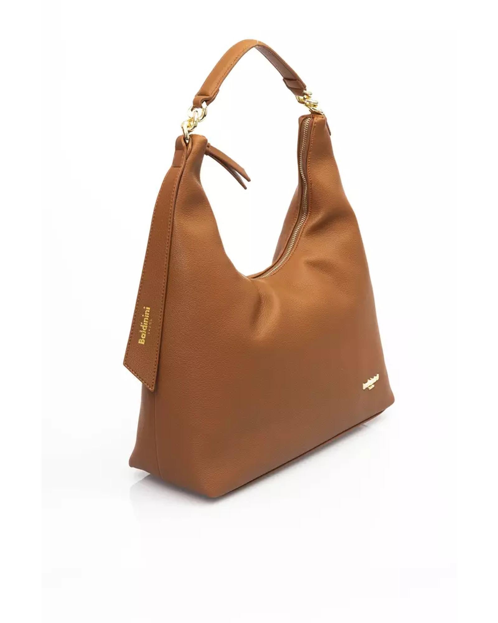 Golden Logo Zip Closure Shoulder Bag One Size Women