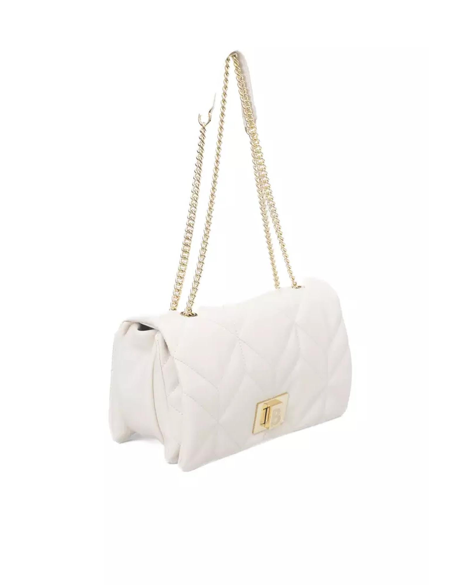 Golden Logo Flap Shoulder Bag with Internal Compartments and Back Pocket One Size Women