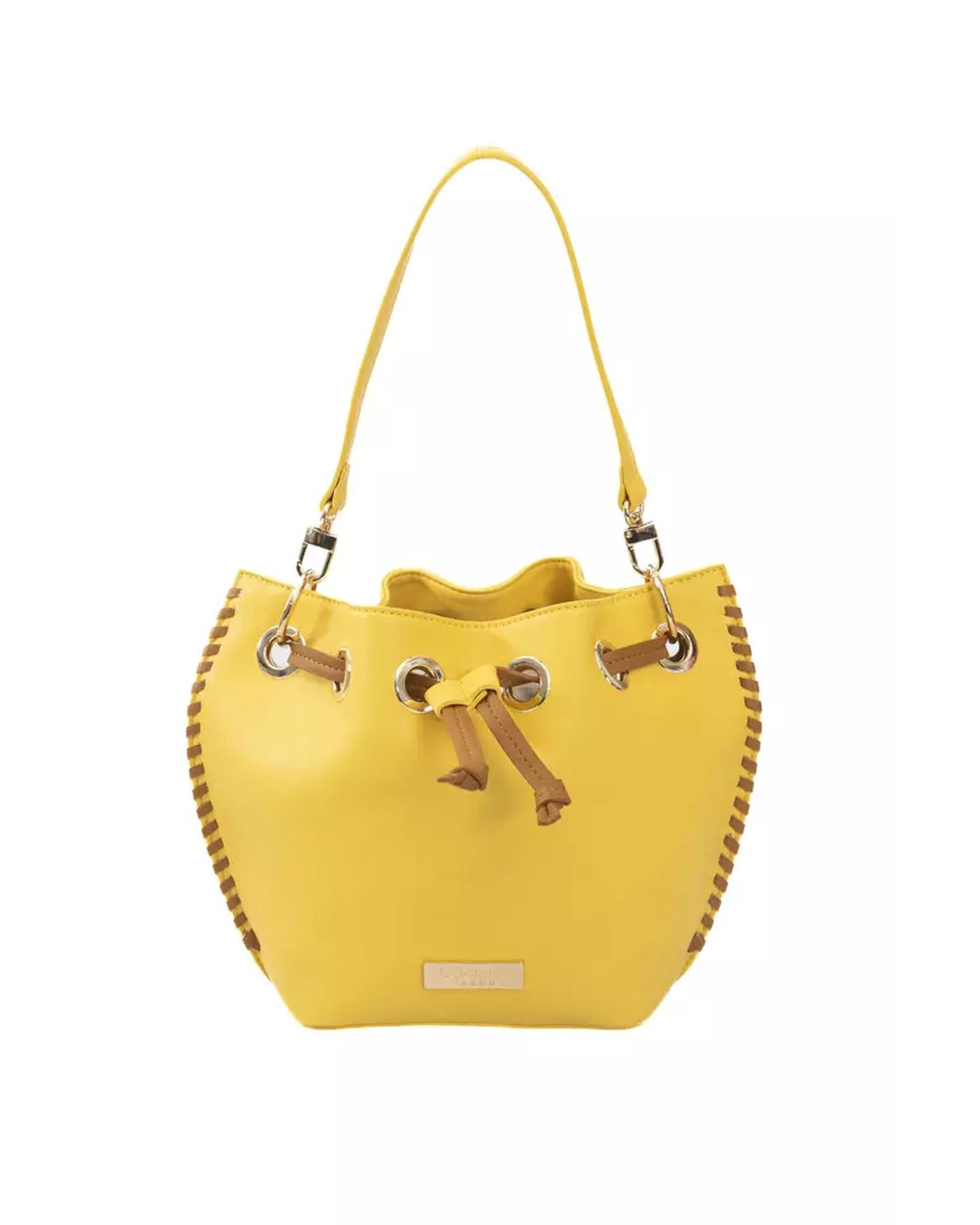 Golden Logoed Shoulder Bag with Drawstring Closure and Internal Compartments One Size Women