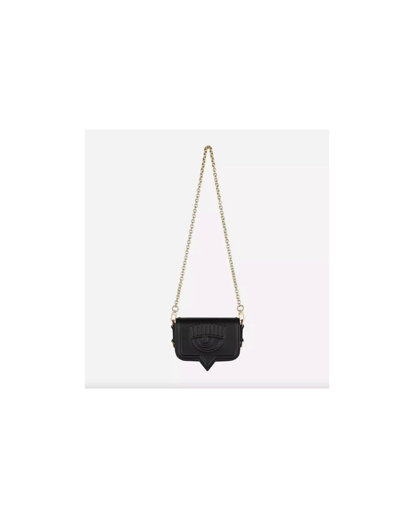 Black Eyelike Bag with Magnetic Closure and Chain Straps One Size Women