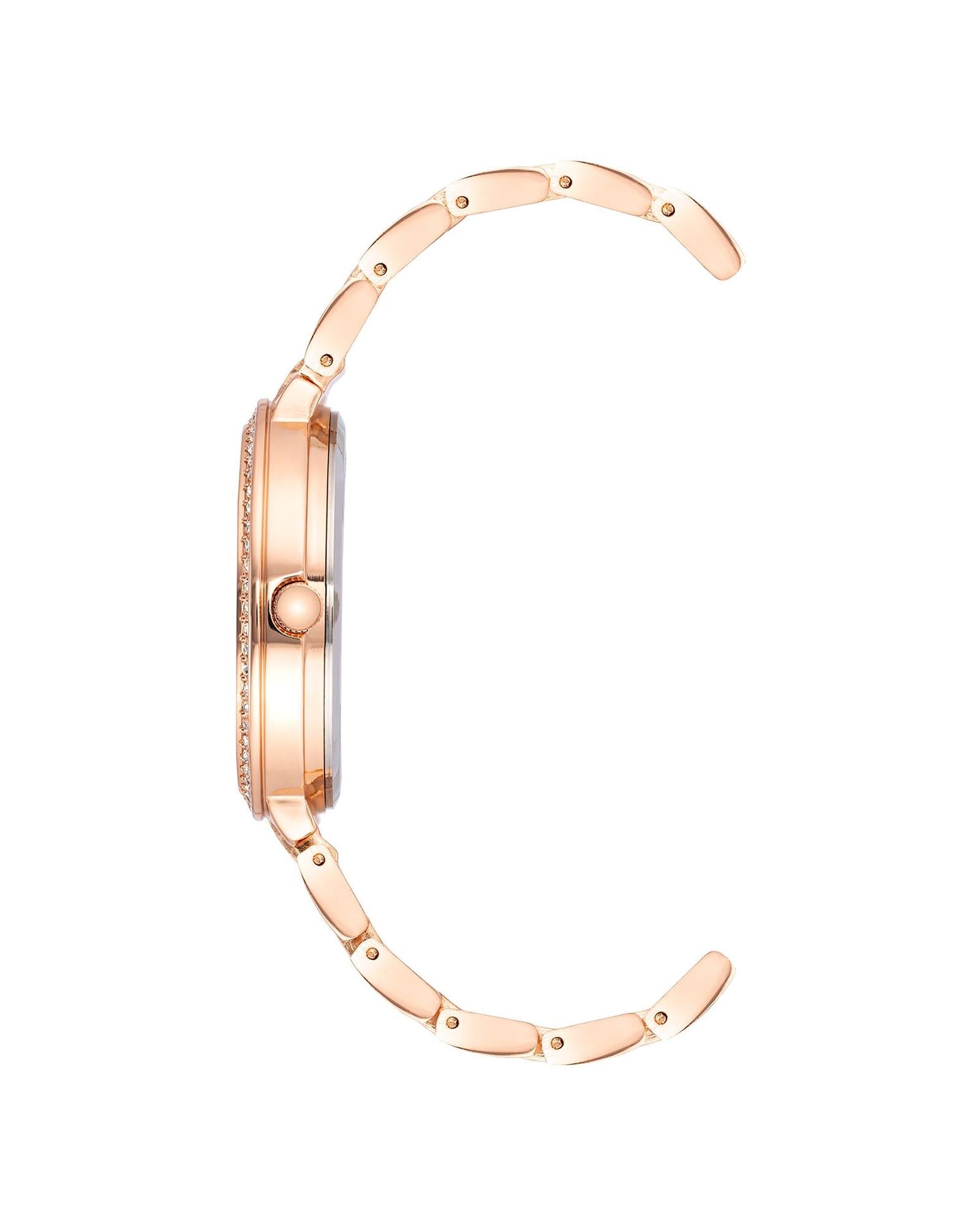 Rose Gold Metal Fashion Watch with Rhine Stone Facing One Size Women