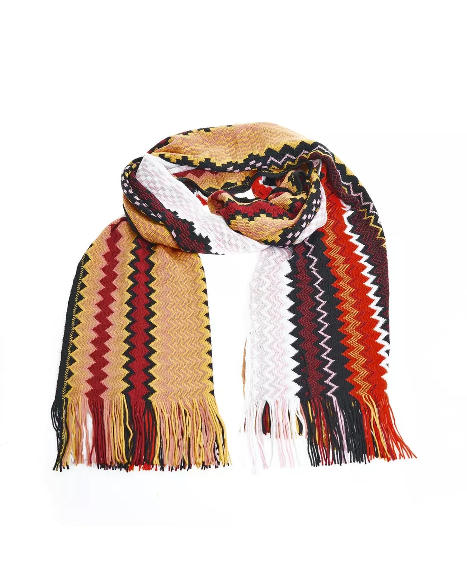 Geometric Pattern Fringed Scarf with Vibrant Colors One Size Women
