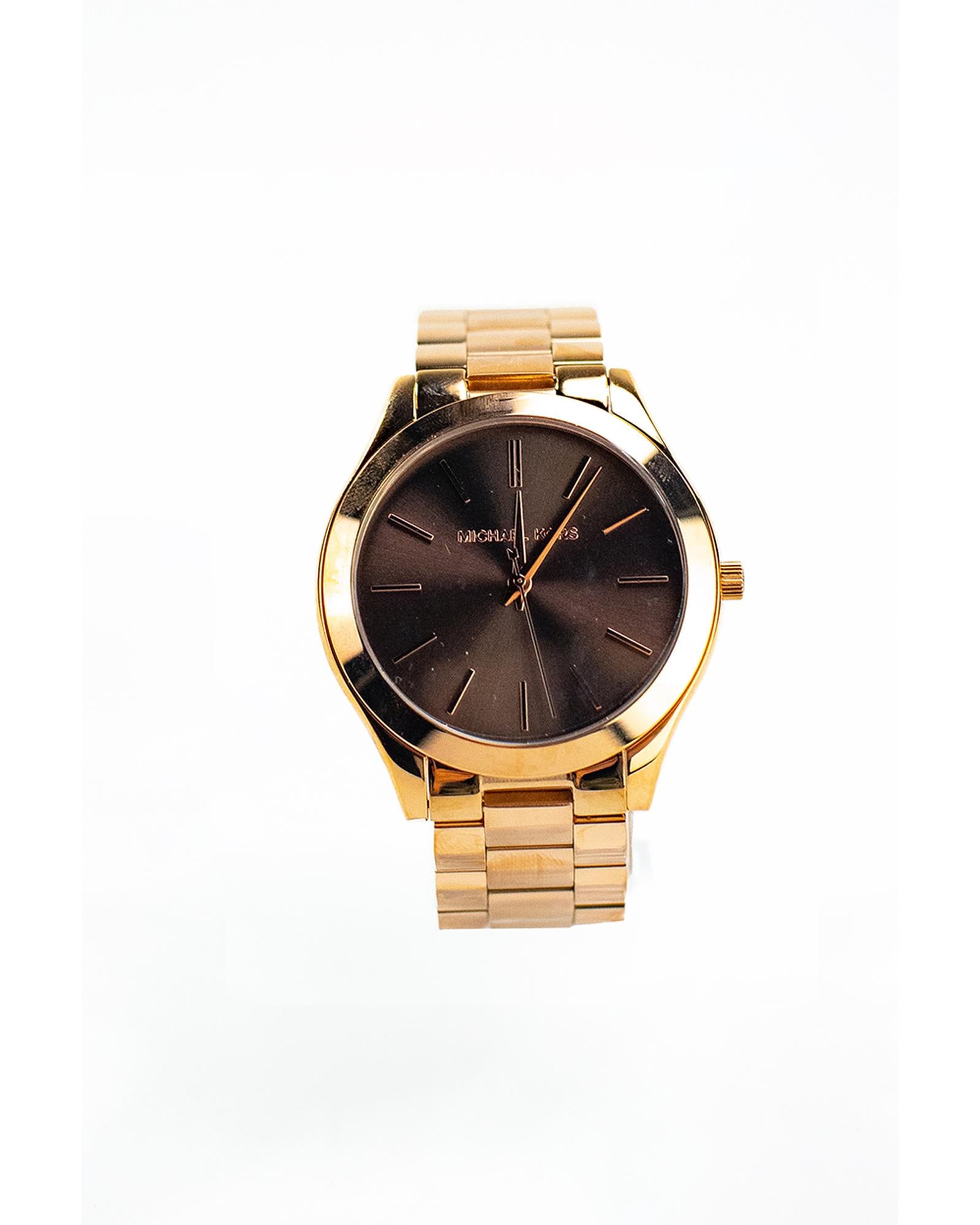 Michael Kors Runway Gold Toned Brown Dial Wrist Watch One Size Women