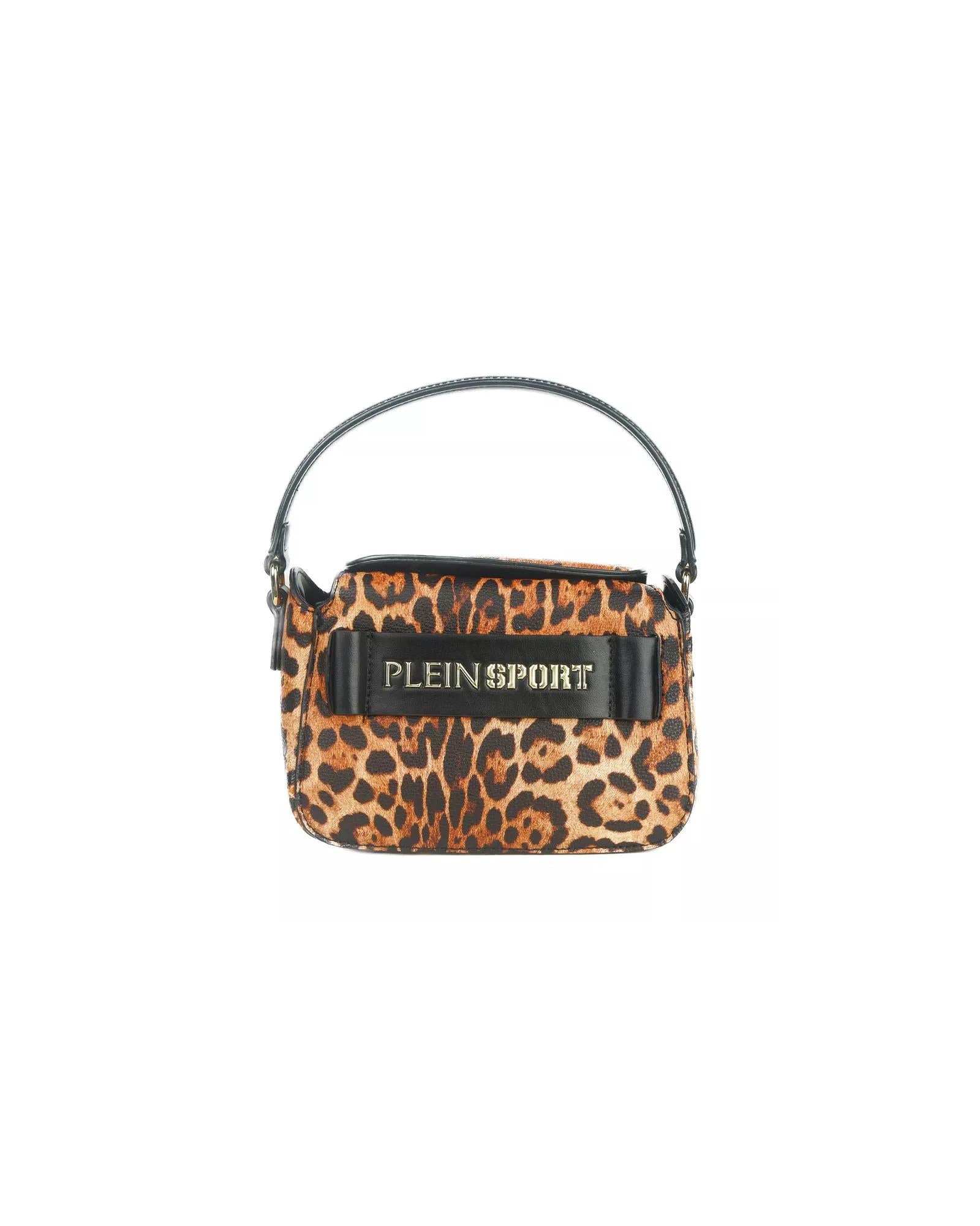 Leopard Print Shoulder Bag with Brand Logo One Size Women
