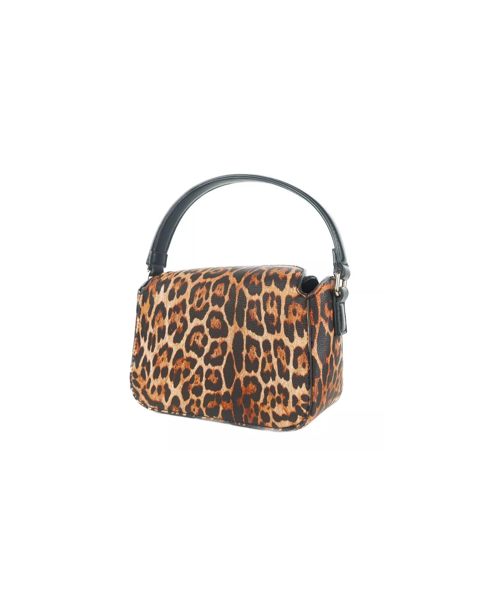 Leopard Print Shoulder Bag with Brand Logo One Size Women