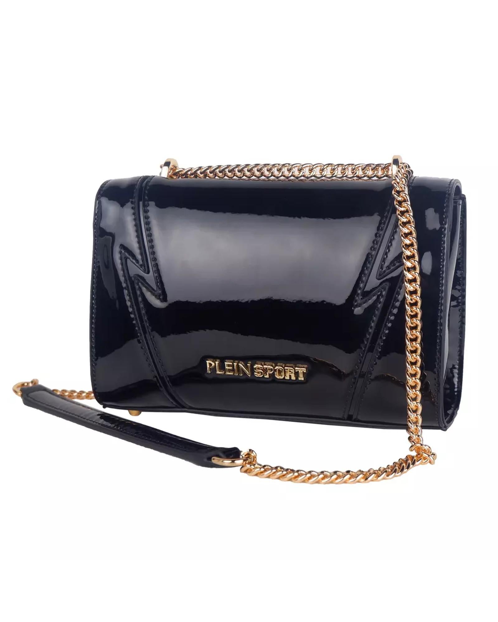 Logo Chain Shoulder Bag with Magnetic Opening and Patent Leather Effect One Size Women