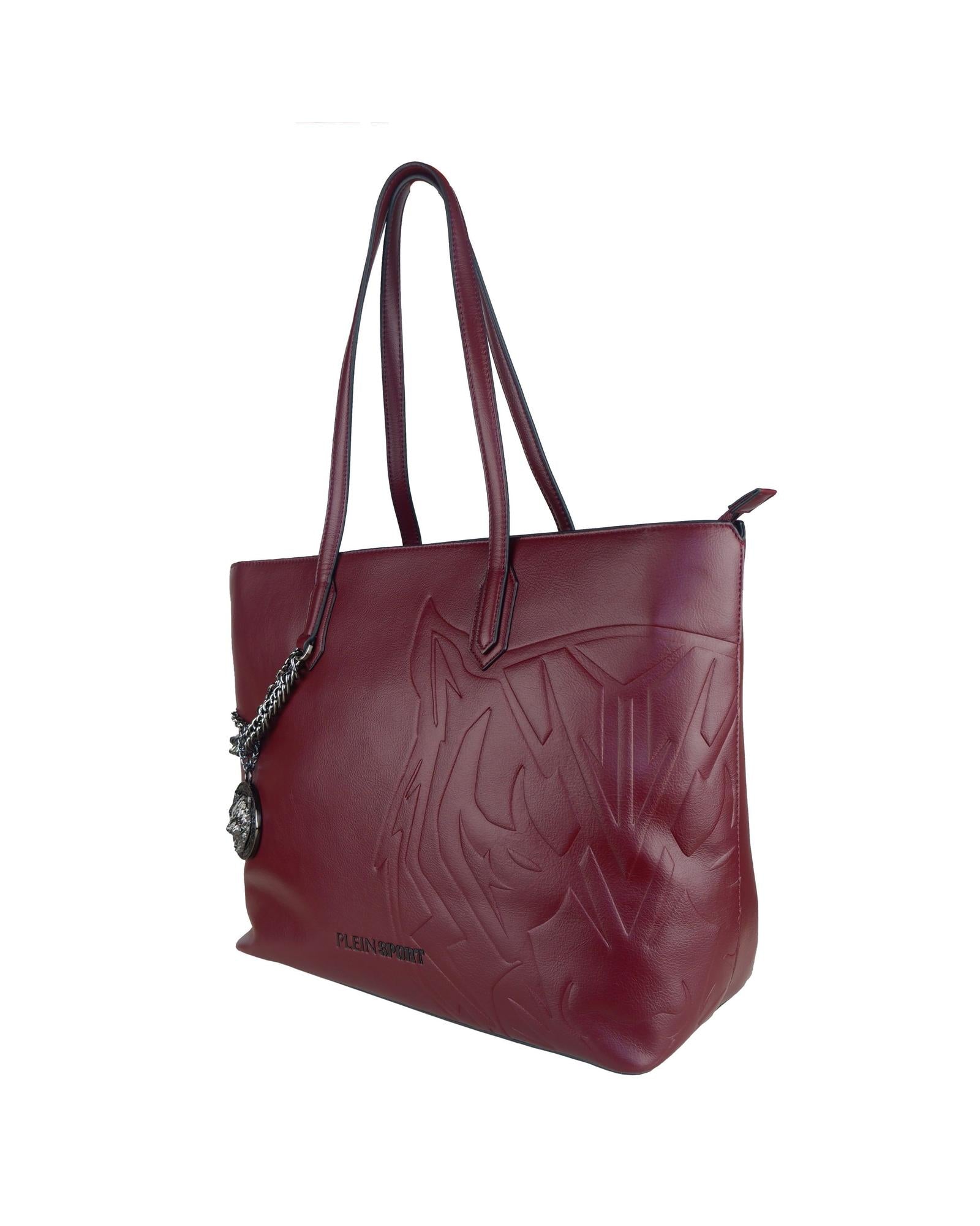 Burgundy Eco-Leather Shopping Bag with Chain Detail One Size Women