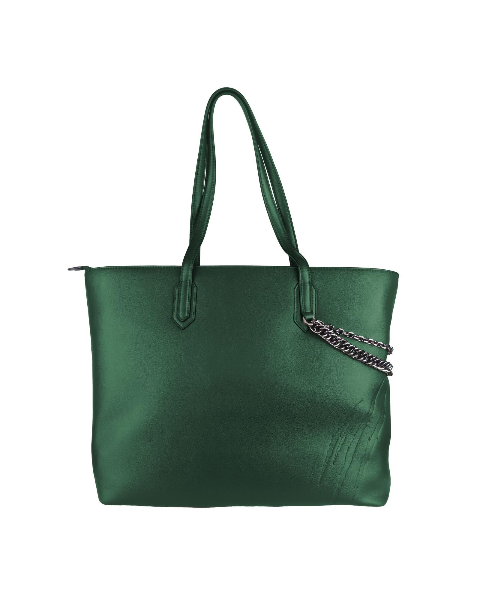 Dark Green Eco-Leather Shopping Bag with Removable Shoulder Strap One Size Women