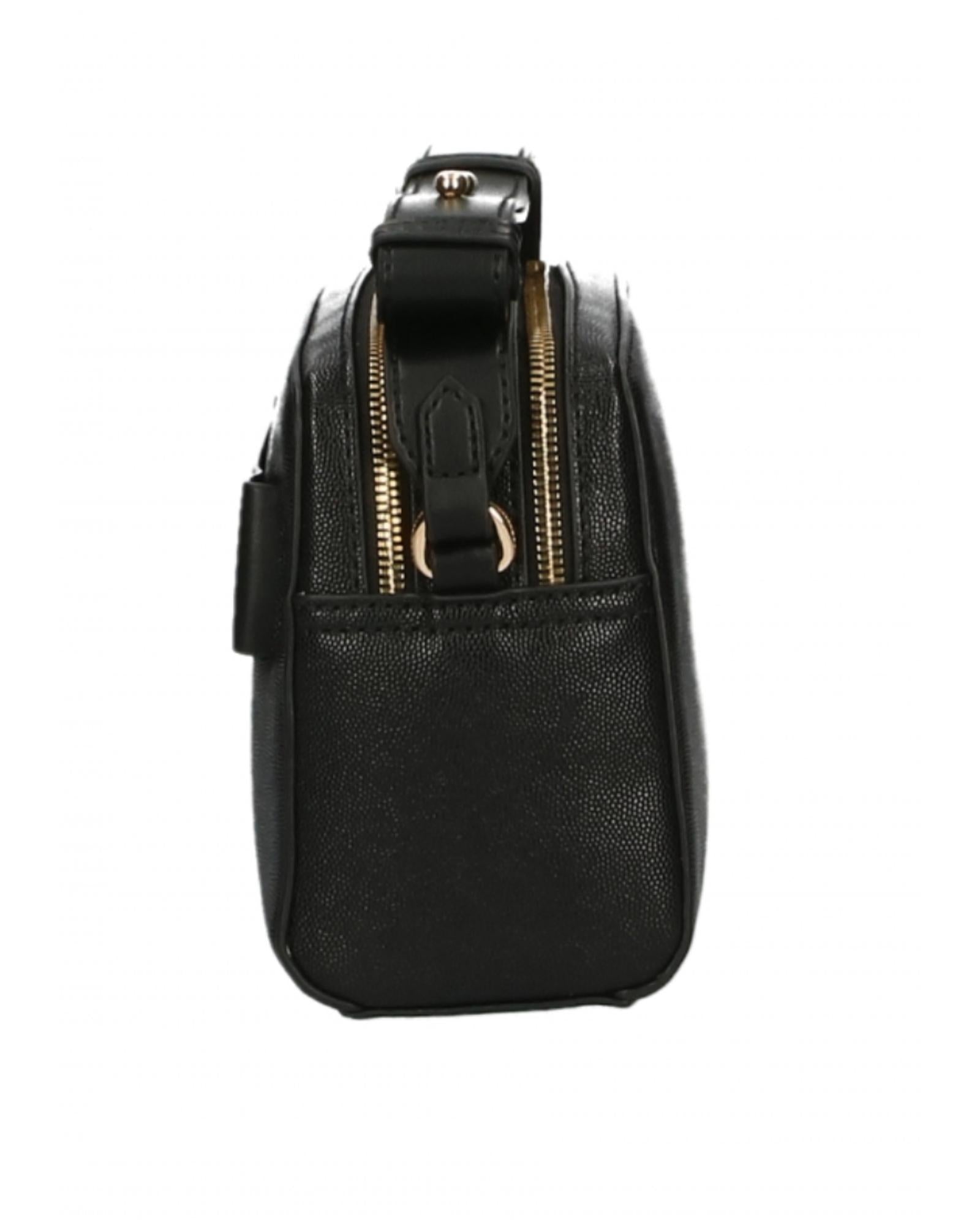 Logo-adorned Black Crossbody Bag with Double Zip Closure One Size Women