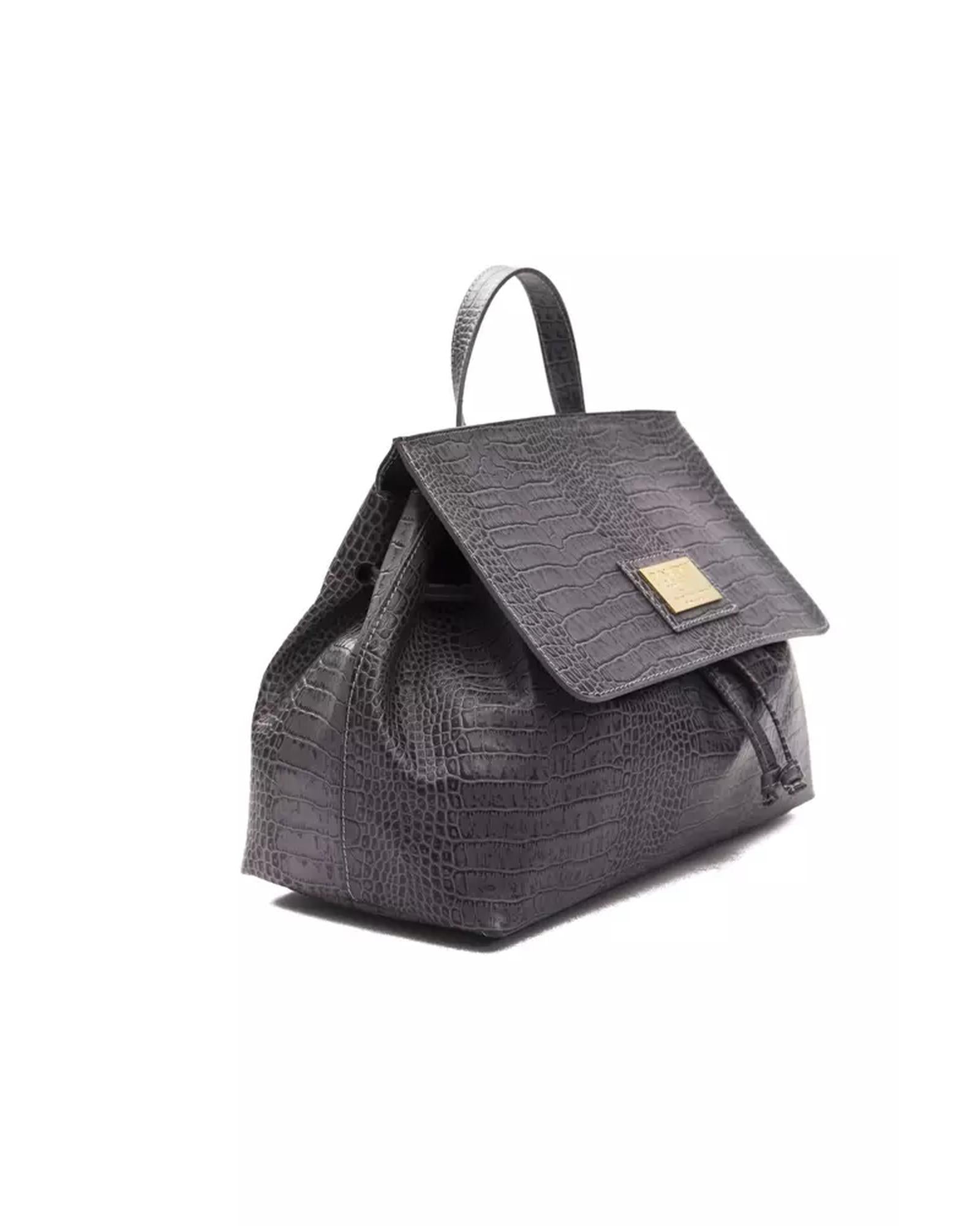 Convertible Crocodile-Print Leather Handbag/Backpack One Size Women