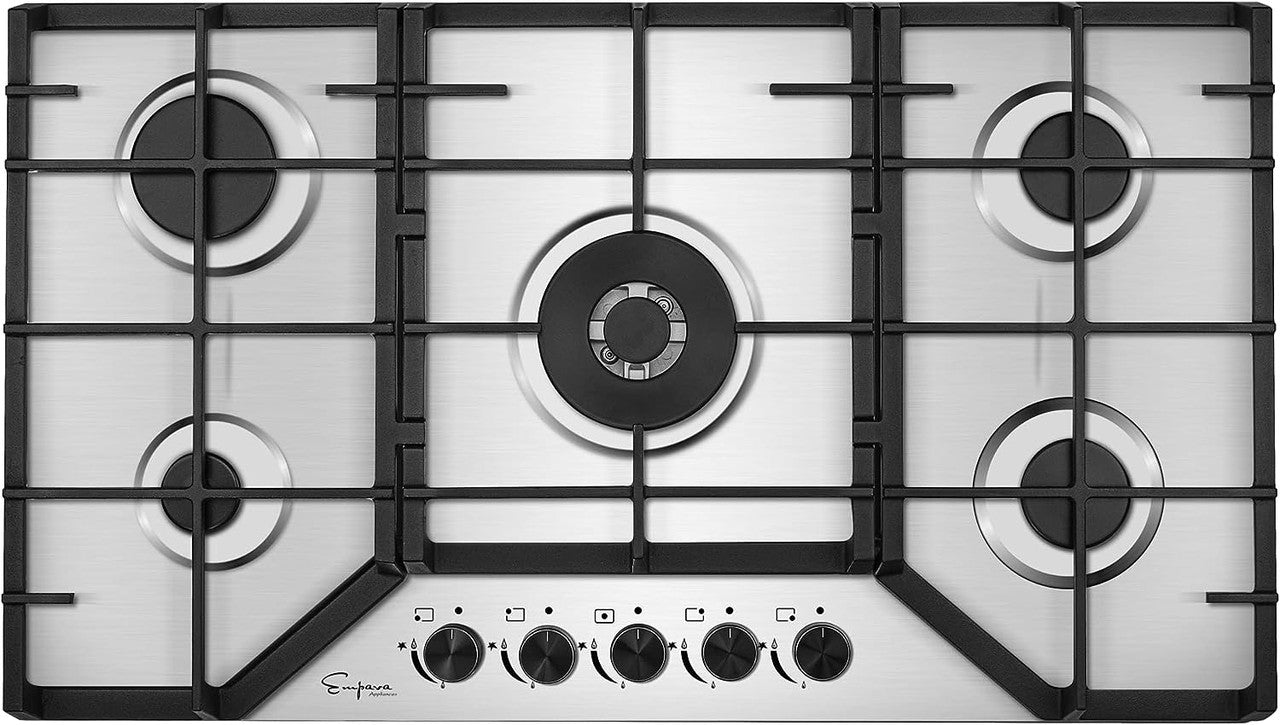 Empava Gas Cooktop 83cm Kitchen Stove 5 Burner Cook Top NG LPG Convertible in Stainless Steel